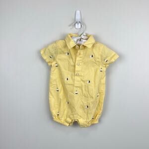 Janie and Jack Embroidered Sailboat Linen-Cotton Shortall Romper 3-6 Months